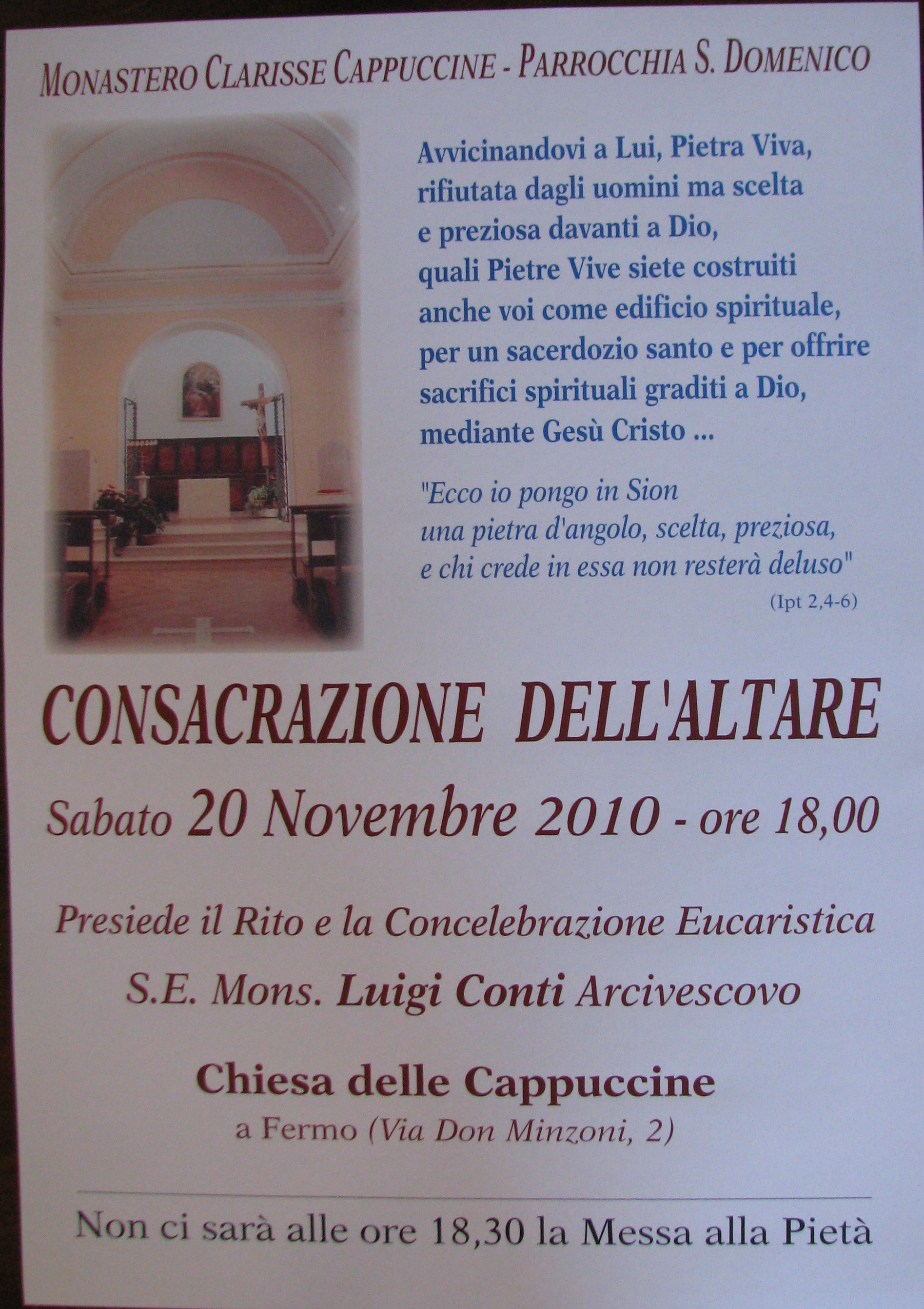 20 Novembre 2010 - L'Arcivescovo consacra l'altare della Chiesa di San Girolamo