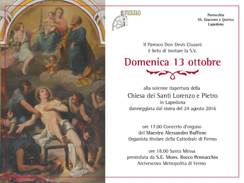 Domenica 13 Ottobre riapre la chiesa parrocchiale di Lapedona