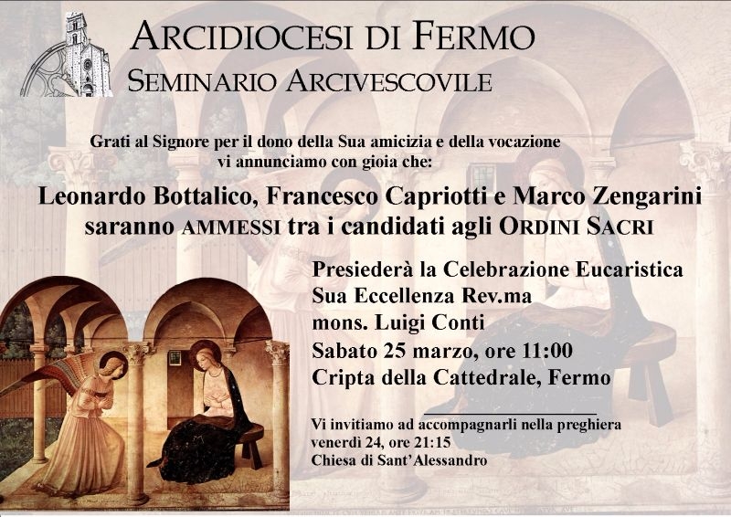 Tre seminaristi ammessi agli Ordini sacri