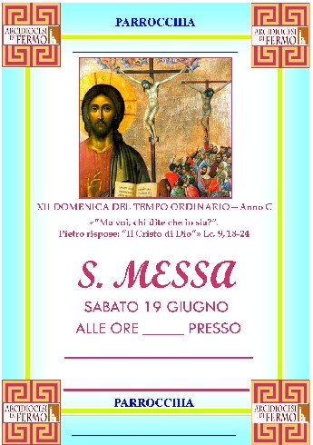 Locandine per la comunicazione della celebrazione di SS.Messe nei luoghi turistici